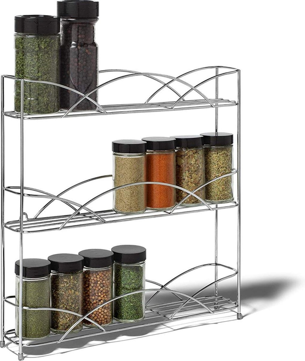  KitchenBrothers Kruidenrek - Staand - Voor 21 Potjes - 3 Laags - Chroom