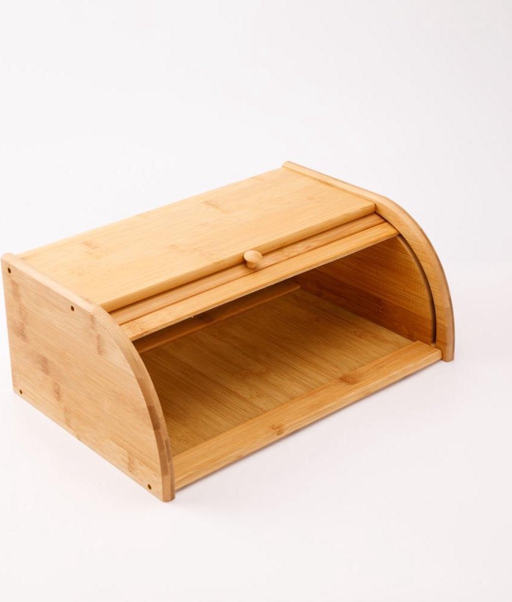 Merkloos Decopatent® Broodtrommel Met Rolluik - Bamboe Houten Brooddoos Met Schuifdeksel - Broodtrommel - Brood Bewaren En Vers Houden