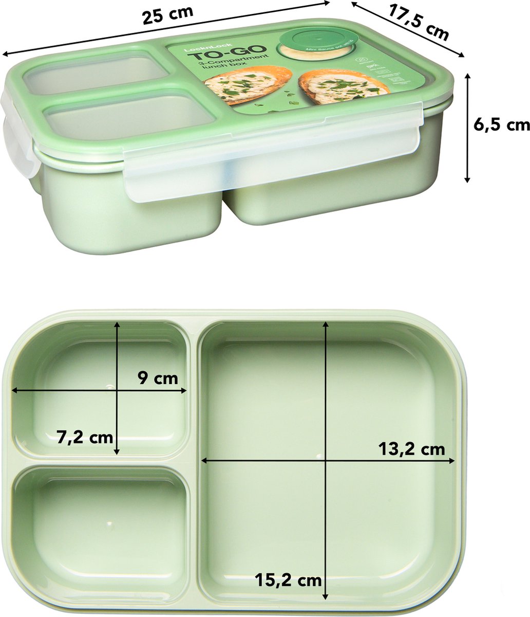  Lock&amp;Lock Lunchset - Yoghurtbeker En Lunchboxen - Bento Box - Muesli Beker - Snackdoosjes - Lunchpot - Met Compartimenten - Volwassenen En Kinderen - To Go - Lekvrij - BPA Vrij - Groen
