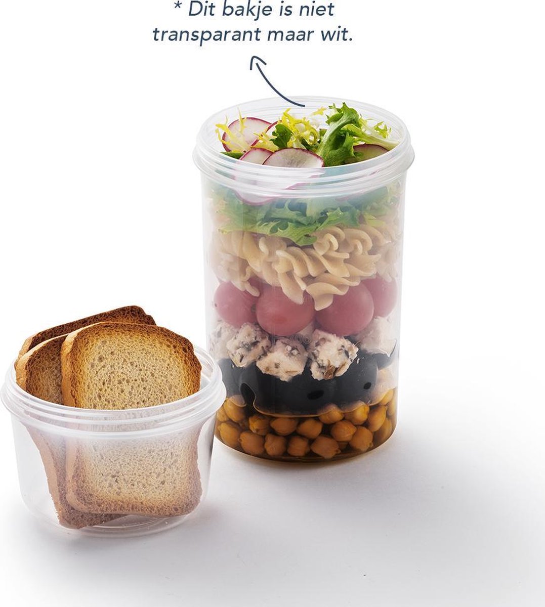  Lock&amp;Lock Yoghurt Beker To Go - Muesli Beker To Go - Lunchbeker - Salade To Go - Saladebox - Large - 760 Ml + 310 Ml - Wit