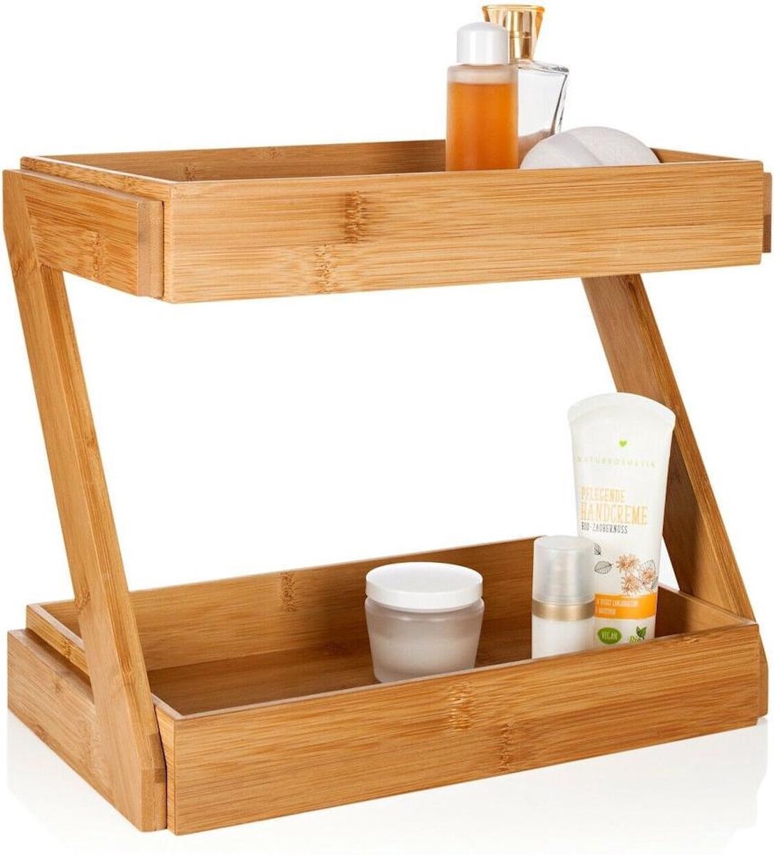 Merkloos Decopatent® 2 Laags Keuken Opbergrek - Staand Rek 2 Etages - Keukenrek - Bamboe Hout - Etagere Rek - Kruidenrek - Keuken Organizer