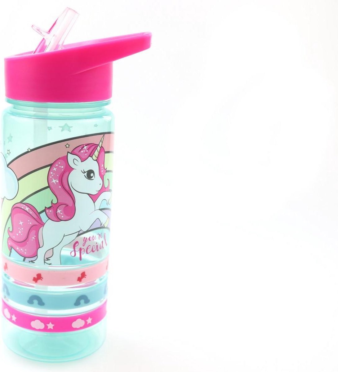  Unicorn Broodtrommel + PET Drinkfles Lichtblauw | Eenhoorn Lunchbox Set Voor Meisjes LS22
