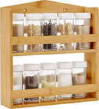  ACAZA Ophangbaar Kruidenrek Met 10 Glazen Kruidenpotjes, Spice Rack, Keuken Rek, Kruiden Organizer Voor Specerijen, Peper, Zout, 26 Cm Breed, Bamboe