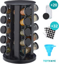  TidyHome Kruidenrek Draaibaar - Kruidenpotjes - Kruiden Carrousel - 20 Kruidenpotjes - Zwart - RVS - Draaibaar - Aanrecht Organizer - Inclusief Labels, Pen En Trechter - Keuken Organizer