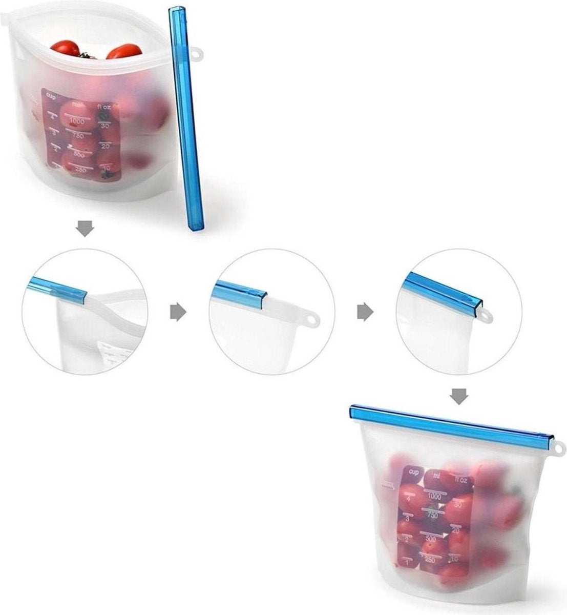  LOUZR Siliconen Vershoudzakken - Set 4-Stuks - 1000ml - Herbruikbaar