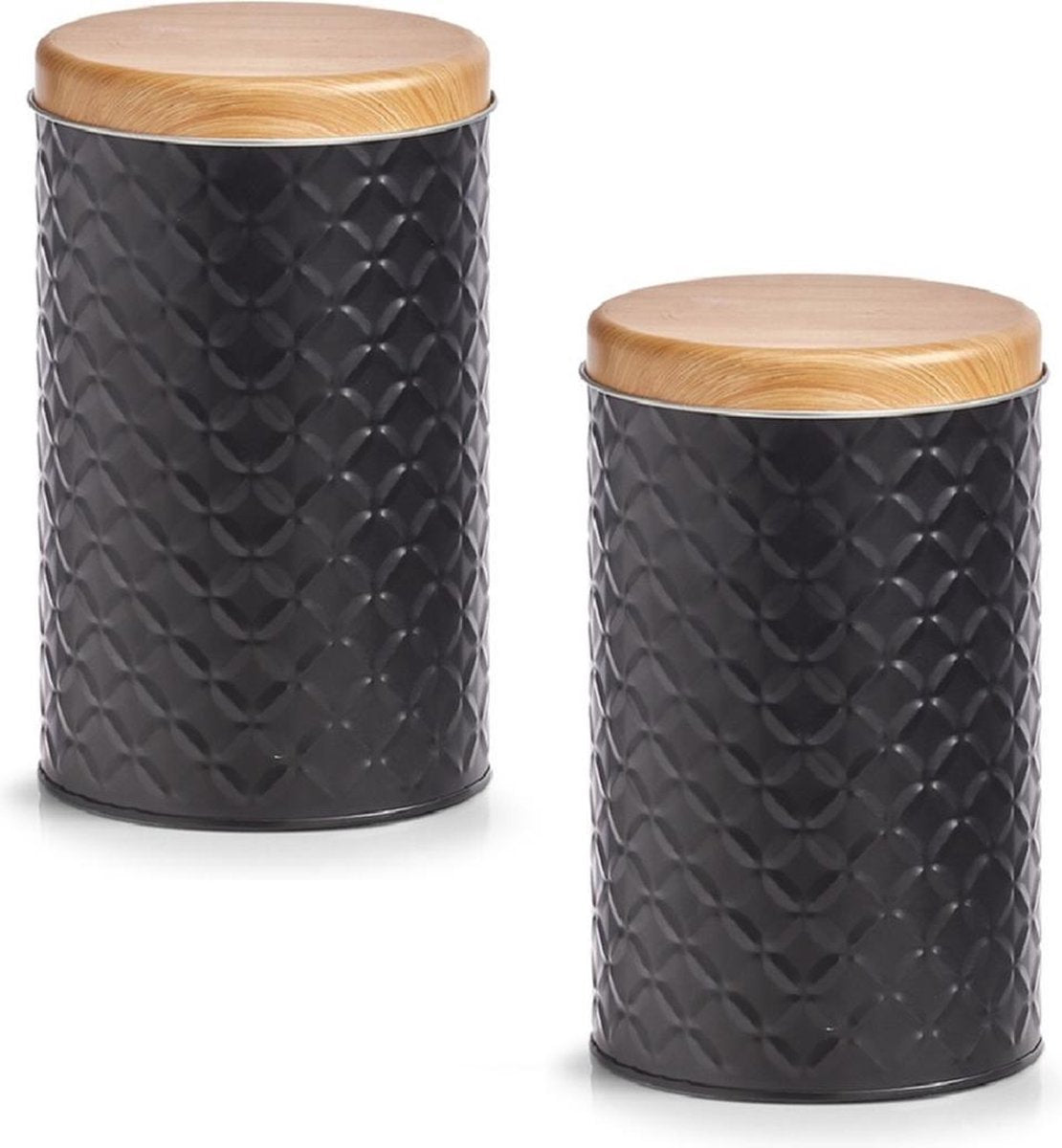  2x Bewaar/voorraad Blikken Zwart 10,5 X 18 Cm 2 Liter - Zeller - Keukenbenodigdheden - Keukenaccessoires/decoratie - Vers Houden - Voorraad/bewaar/opslagblikken - Koek/snoeptrommels
