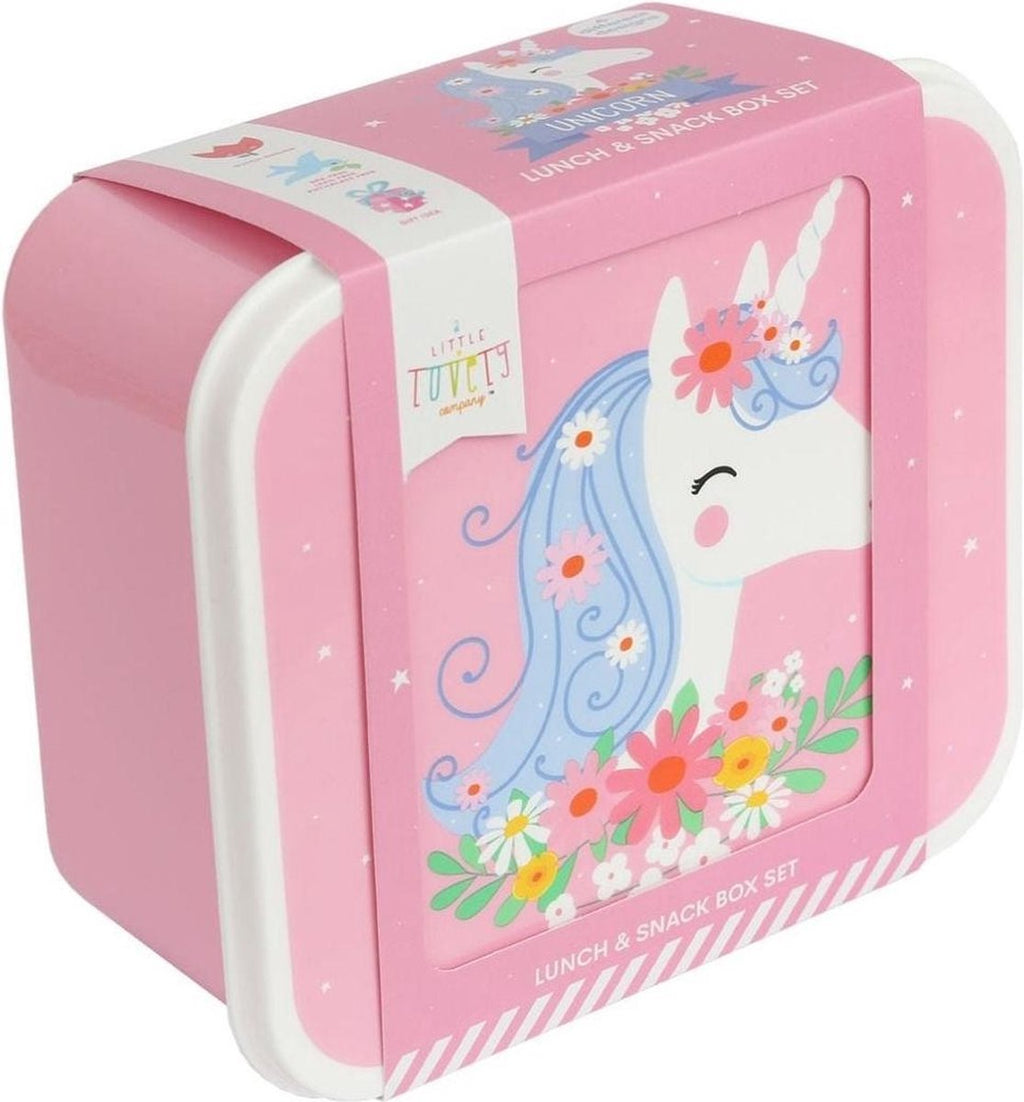  A Little Lovely Company - Brooddoos - Broodtrommel - Lunch &amp; Snack Box Set Van 4 - Eenhoorn