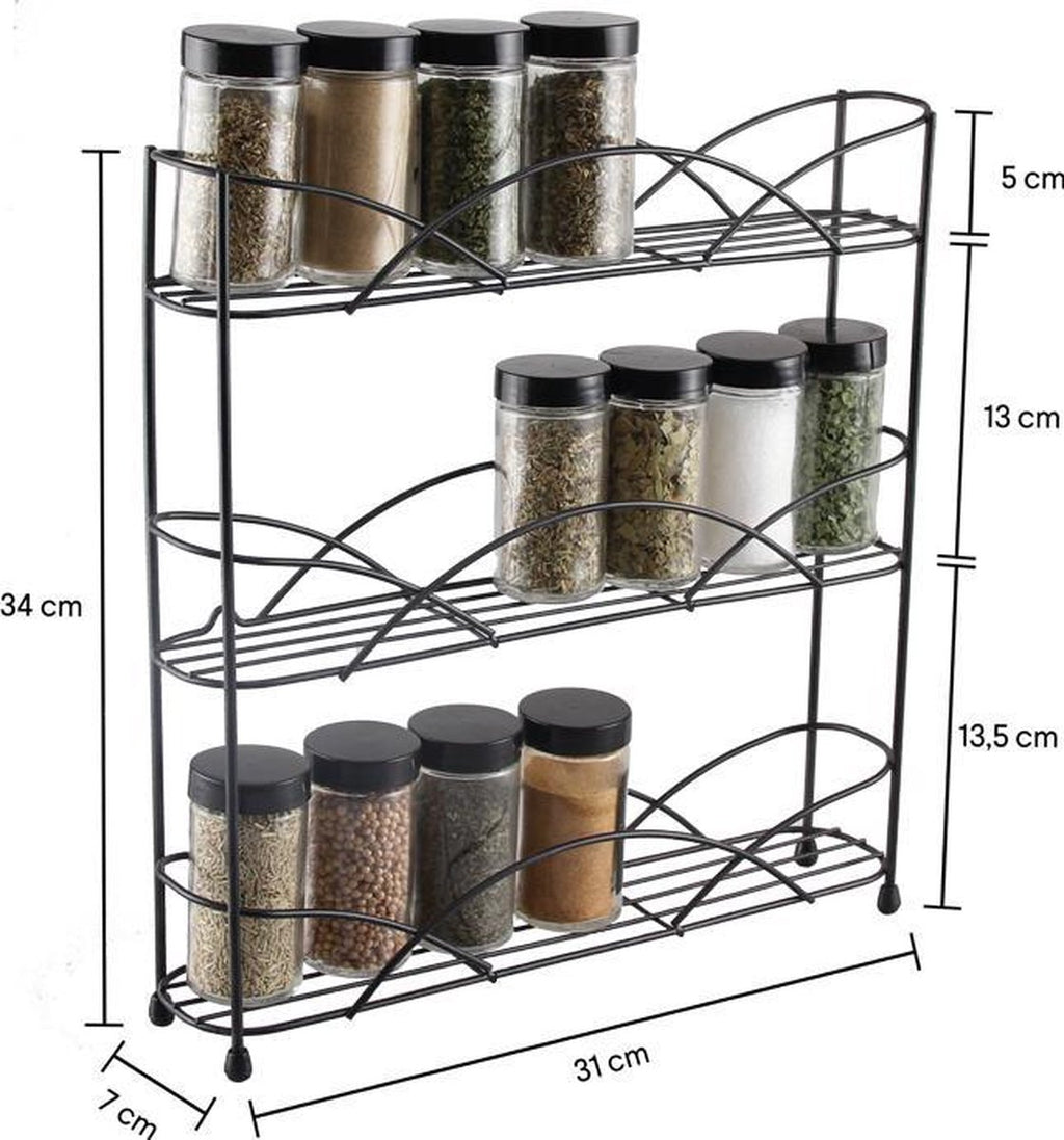  Zindoo - Kruidenrek - Standaard - 3-laags - Ophangbaar - 18 Kruiden Potjes - Anti-slip Pootjes - Spice Rack - Specerijenrek - Keukenorganizer - Keukenaccessoires