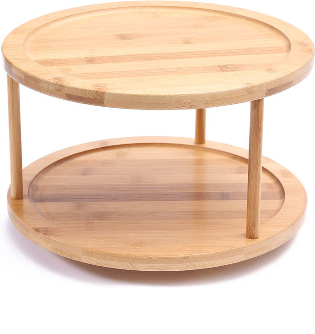 Merkloos Decopatent® Kruidenrek / Fruitschaal Bamboe - Rond - Kruiden Carrousel - Draaibaar - Staand Bamboe Specerijenrek Draaiplateau - Fruitrek