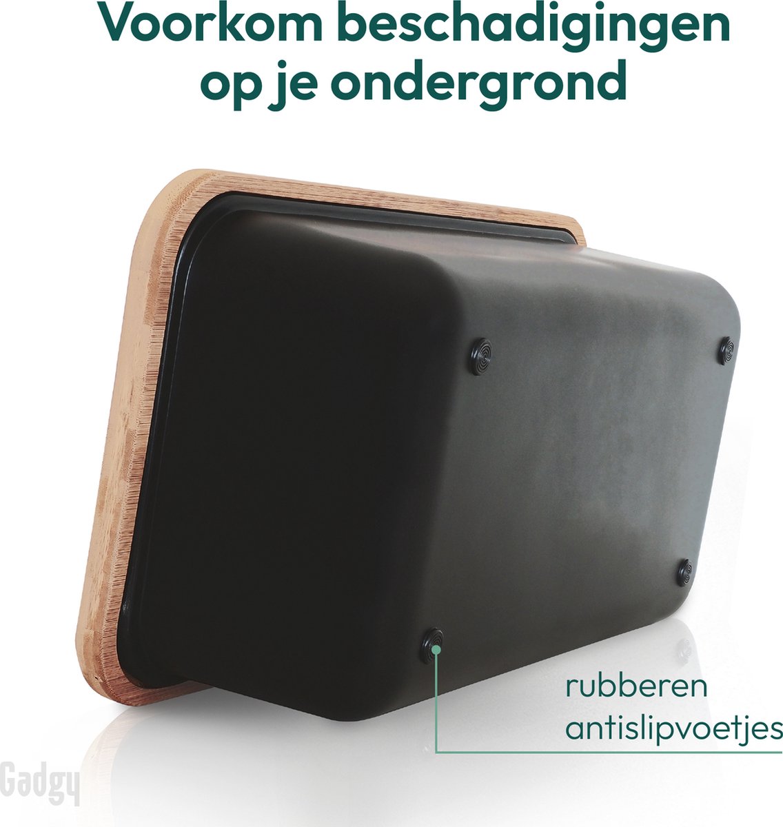  Gadgy Broodtrommel Met Bamboe Deksel – Brooddoos Met Snijplank - 36x19.5x11.5 Cm- Zwart