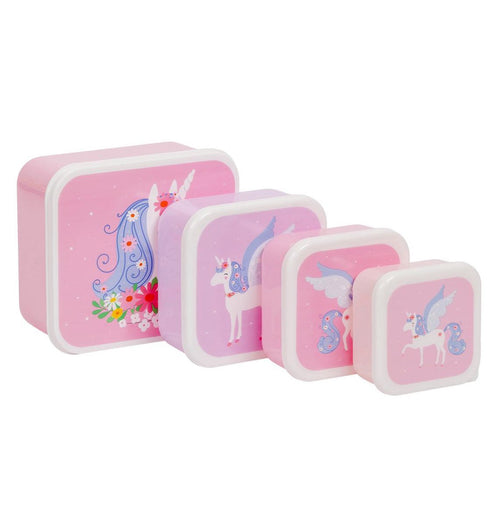  A Little Lovely Company - Brooddoos - Broodtrommel - Lunch &amp; Snack Box Set Van 4 - Eenhoorn