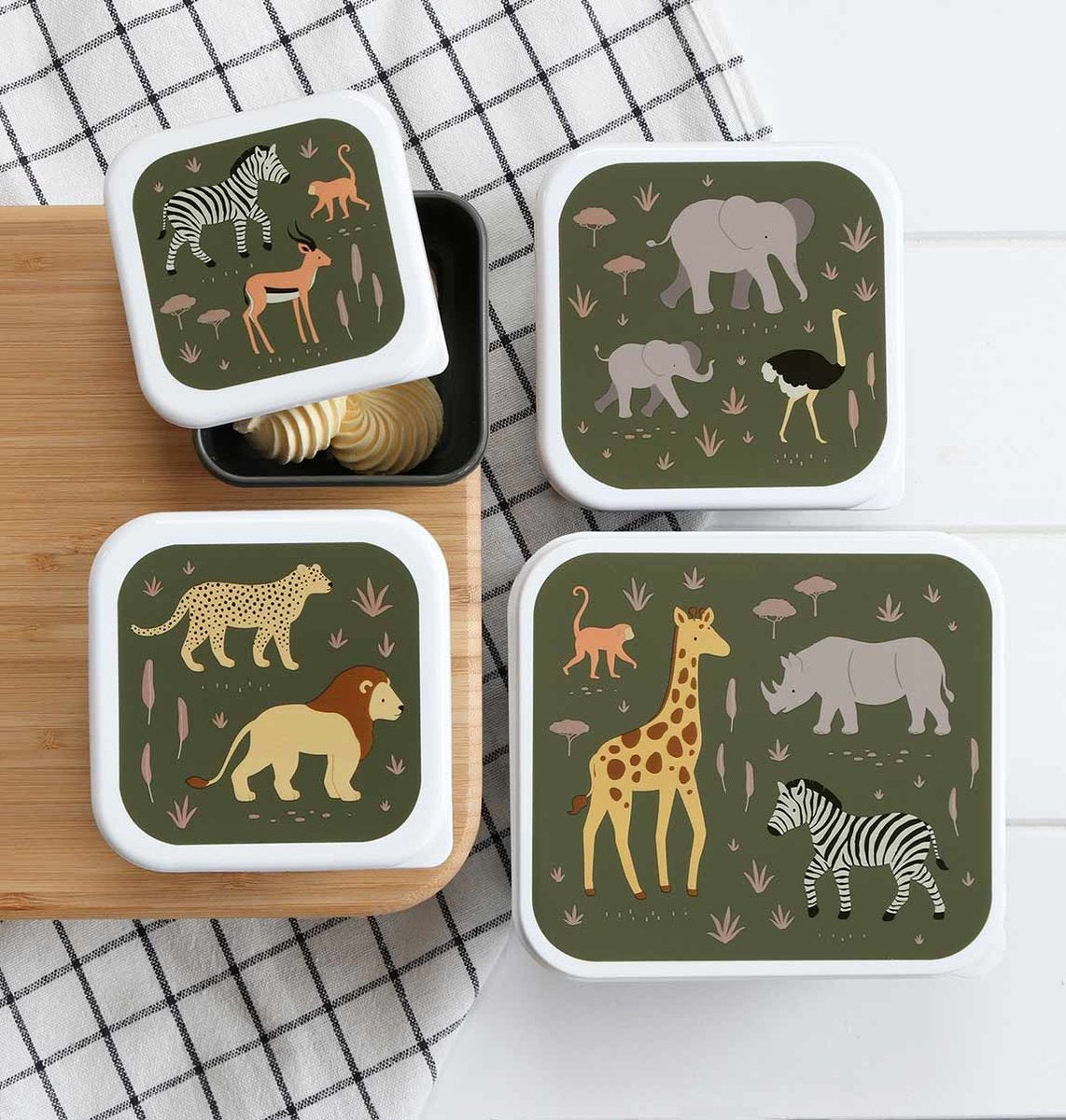 A Little Lovely Company - Brooddoos - Broodtrommel -Lunch &amp; Snack Box Set Van 4 - Savanne