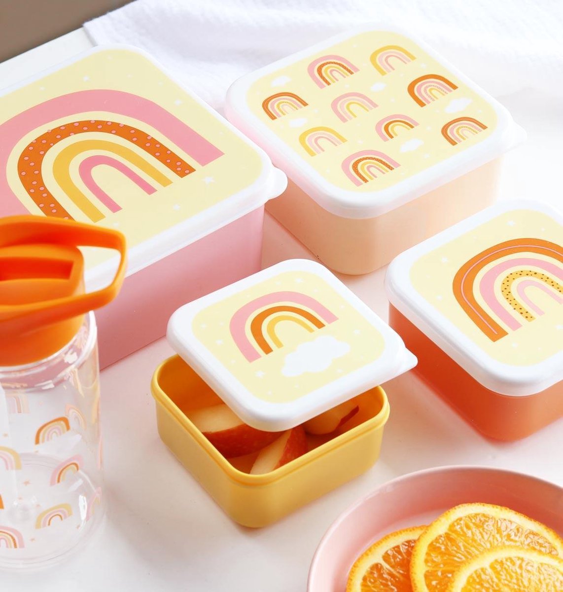  A Little Lovely Company - Brooddoos - Broodtrommel - Lunch &amp; Snack Box Set Van 4 - Regenbogen