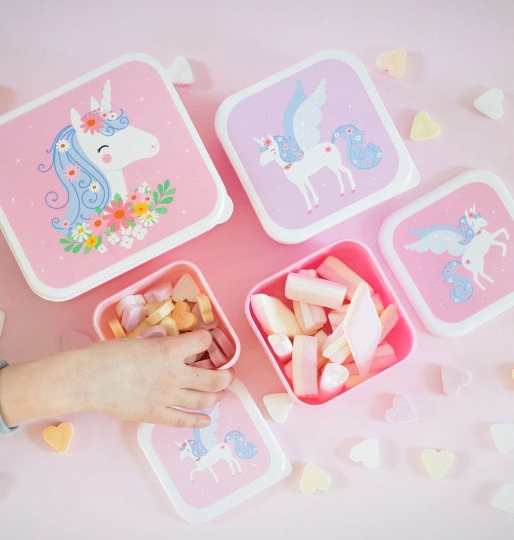  A Little Lovely Company - Brooddoos - Broodtrommel - Lunch &amp; Snack Box Set Van 4 - Eenhoorn