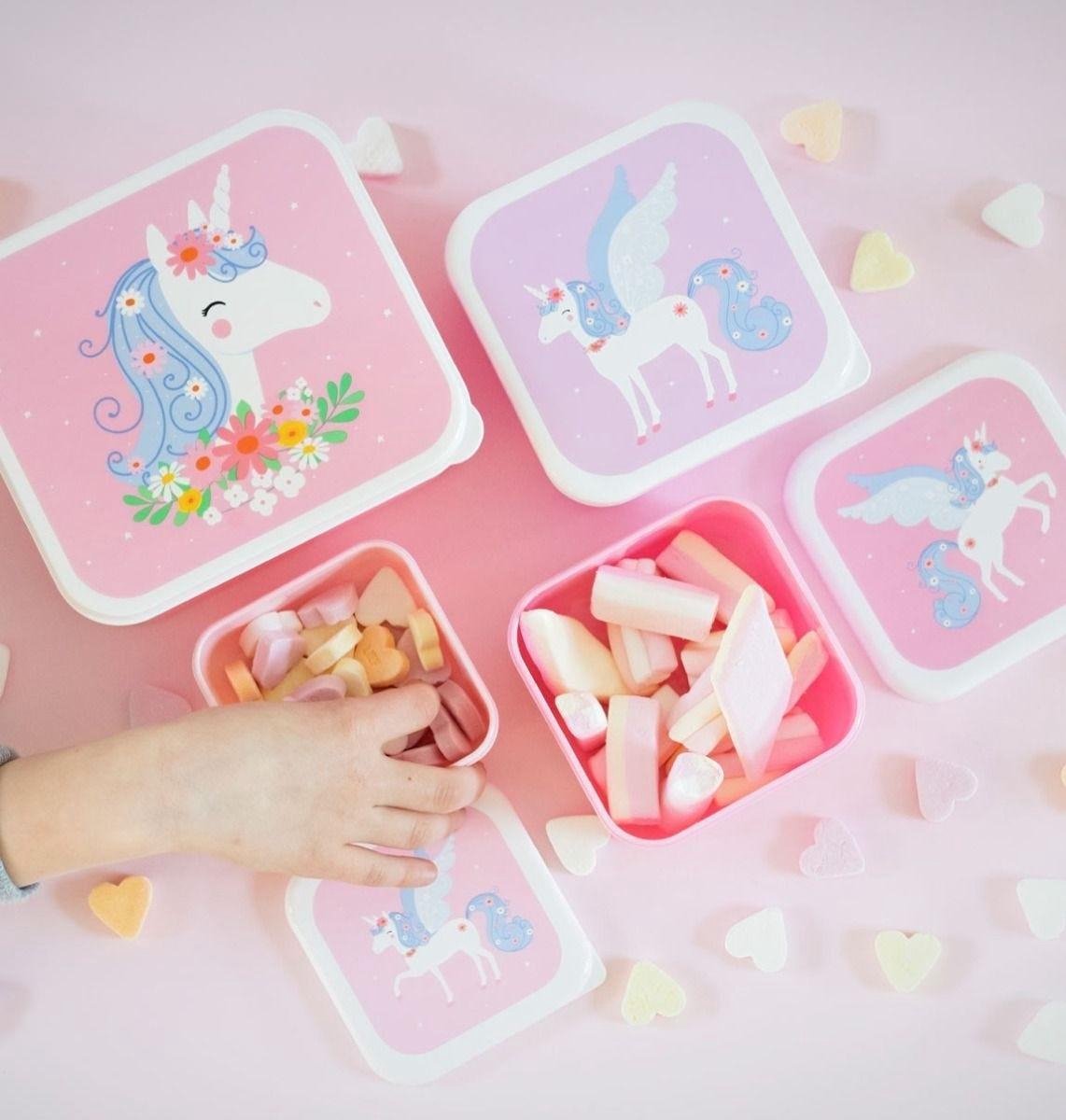  A Little Lovely Company - Brooddoos - Broodtrommel - Lunch &amp; Snack Box Set Van 4 - Eenhoorn