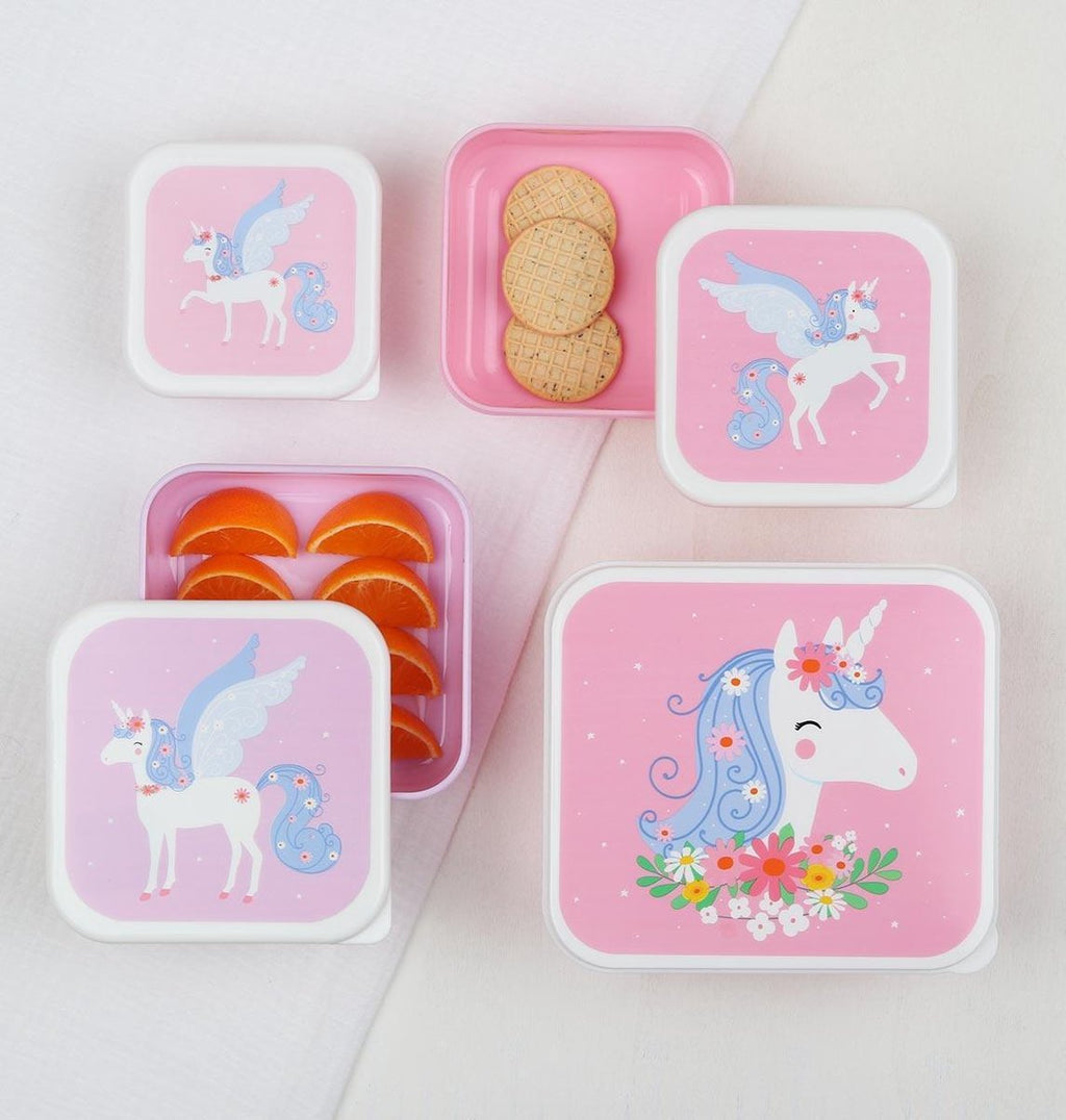  A Little Lovely Company - Brooddoos - Broodtrommel - Lunch &amp; Snack Box Set Van 4 - Eenhoorn