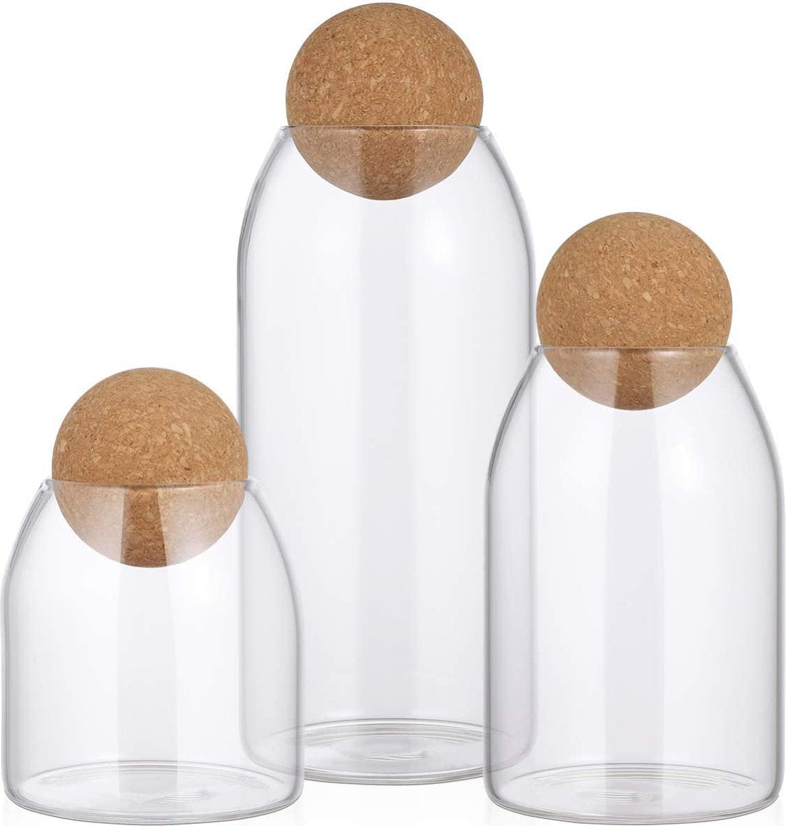  Igoods Helderglazen - Voorraadpot Met Kurkbal - Thee- En Koffiebus Met Bolvormig Houten Deksel - Voedselblikken - Keukenopslag - Opslagpotten