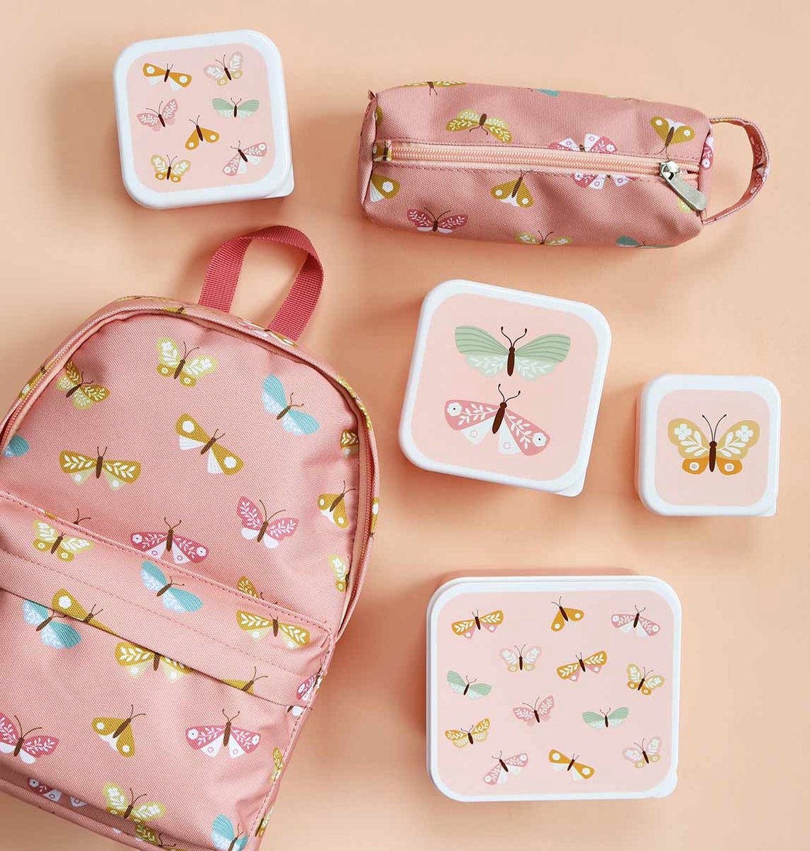  A Little Lovely Company - Brooddoos - Broodtrommel - Lunch &amp; Snack Box Set Van 4 - Vlinders