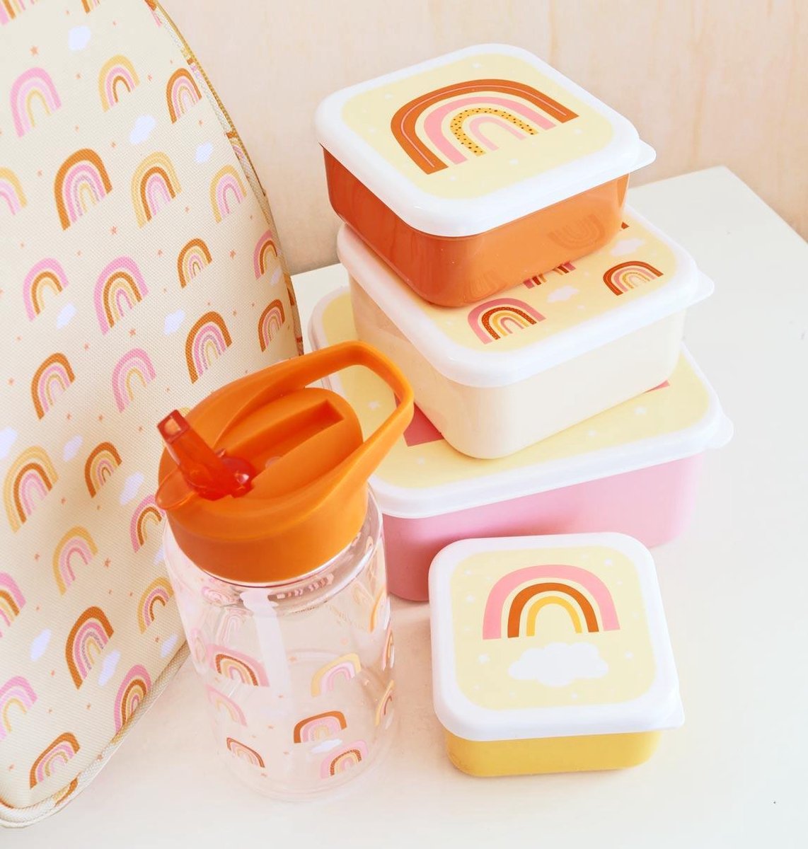  A Little Lovely Company - Brooddoos - Broodtrommel - Lunch &amp; Snack Box Set Van 4 - Regenbogen