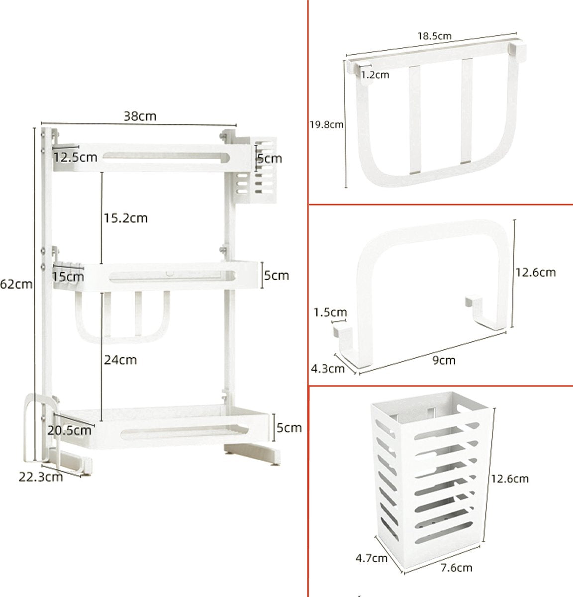  Chefs Cuisine Kruidenrek - Kruidenrek Staand - Keukenrek -aanrecht Organizer - Bureau Organizer - Keuken Organizers - Roestvrij Staal