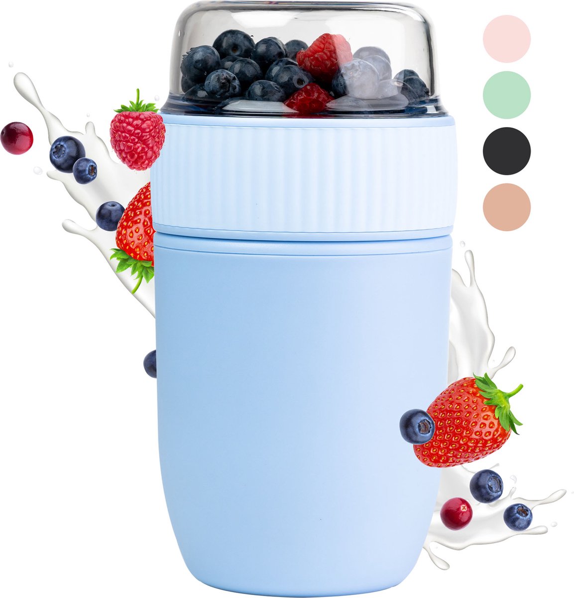  Coninx Yoghurtbeker To Go - Muesli Beker To Go - Lunchbeker - Mueslibeker 640ml ( 450ml+190ml ) - Blauw