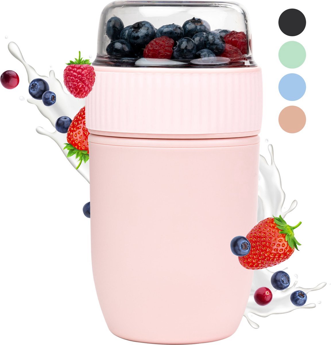  Coninx Yoghurtbeker To Go - Muesli Beker To Go - Lunchbeker - Mueslibeker 640ml (450ml+190ml) - Roze