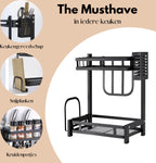  Pazzo Goods - Keuken Organizer - Keukenrek - Zwart - Metaal - 2 Laags - Multifunctioneel - Zwart -