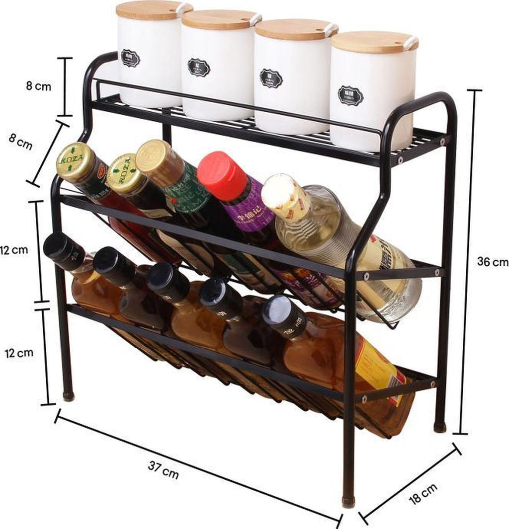  Zindoo Kruidenrek Zwart 3-laags Staand - Specerijen Rek - Kruiden Rek - Duurzaam RVS - Anti Slip Onderzijde - Specerijenstandaard – Keukenorganizer - Spice Rack - Kitchen Rack - Spice Organizer Keukenaccessoire - ZIN-SR05