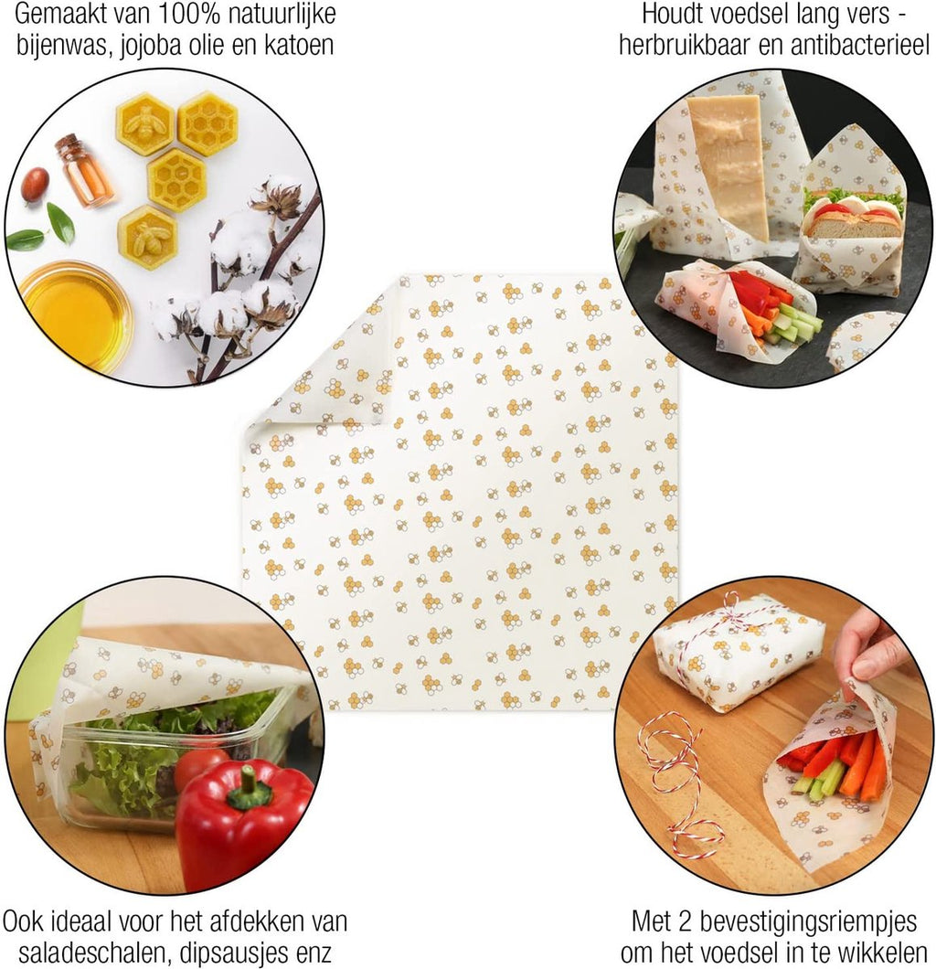  Amazy Bijenwasdoekjes (Set Van 7) - Gemaakt Van 100% Natuurlijke Bijenwas | Duurzaam Alternatief Voor Huishoudfolie En Aluminiumfolie - Voor Fruit, Groenten, Brood, Kaas En Ander Voedsel | Gecertificeerd