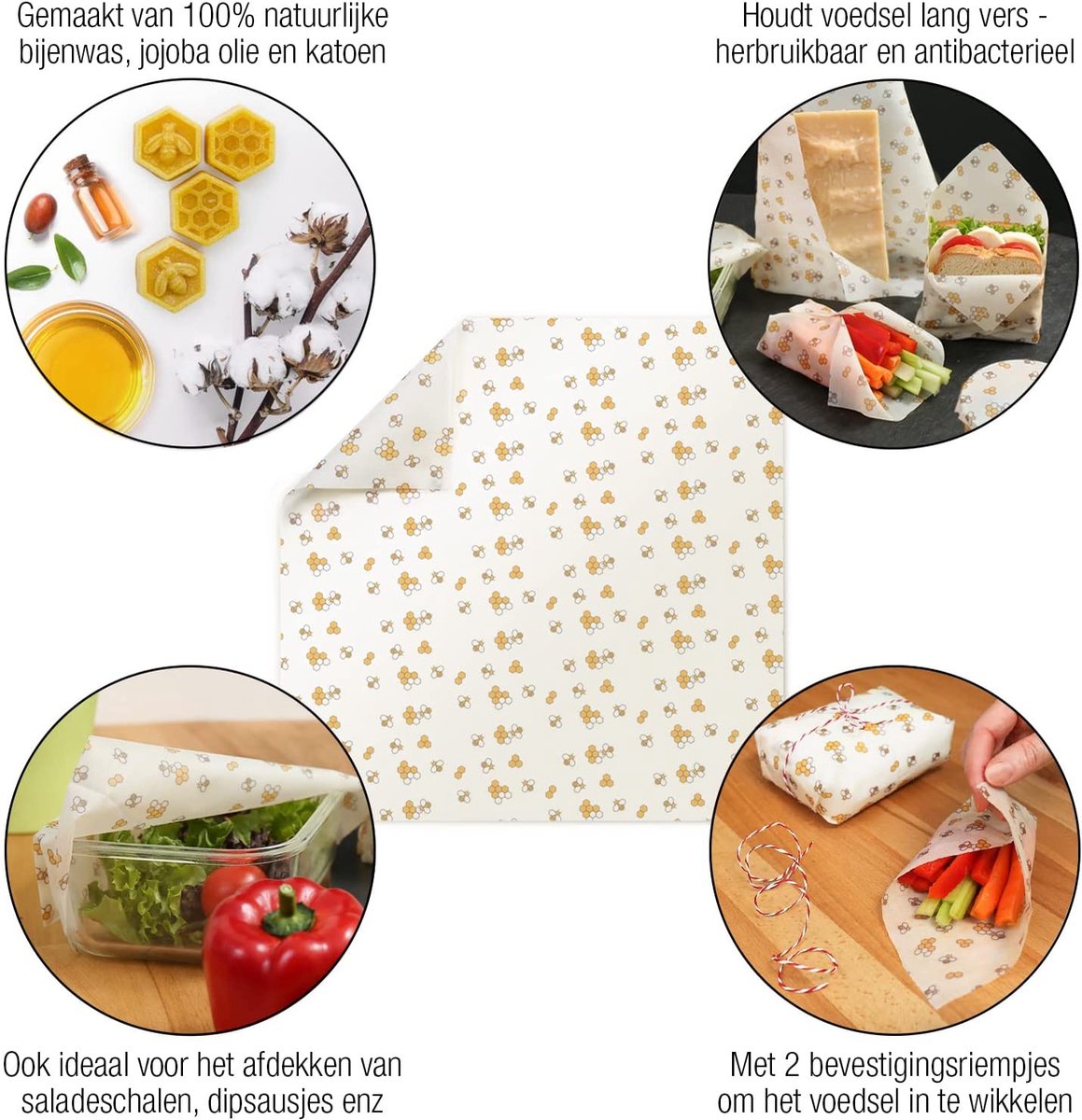  Amazy Bijenwasdoekjes (Set Van 7) - Gemaakt Van 100% Natuurlijke Bijenwas | Duurzaam Alternatief Voor Huishoudfolie En Aluminiumfolie - Voor Fruit, Groenten, Brood, Kaas En Ander Voedsel | Gecertificeerd
