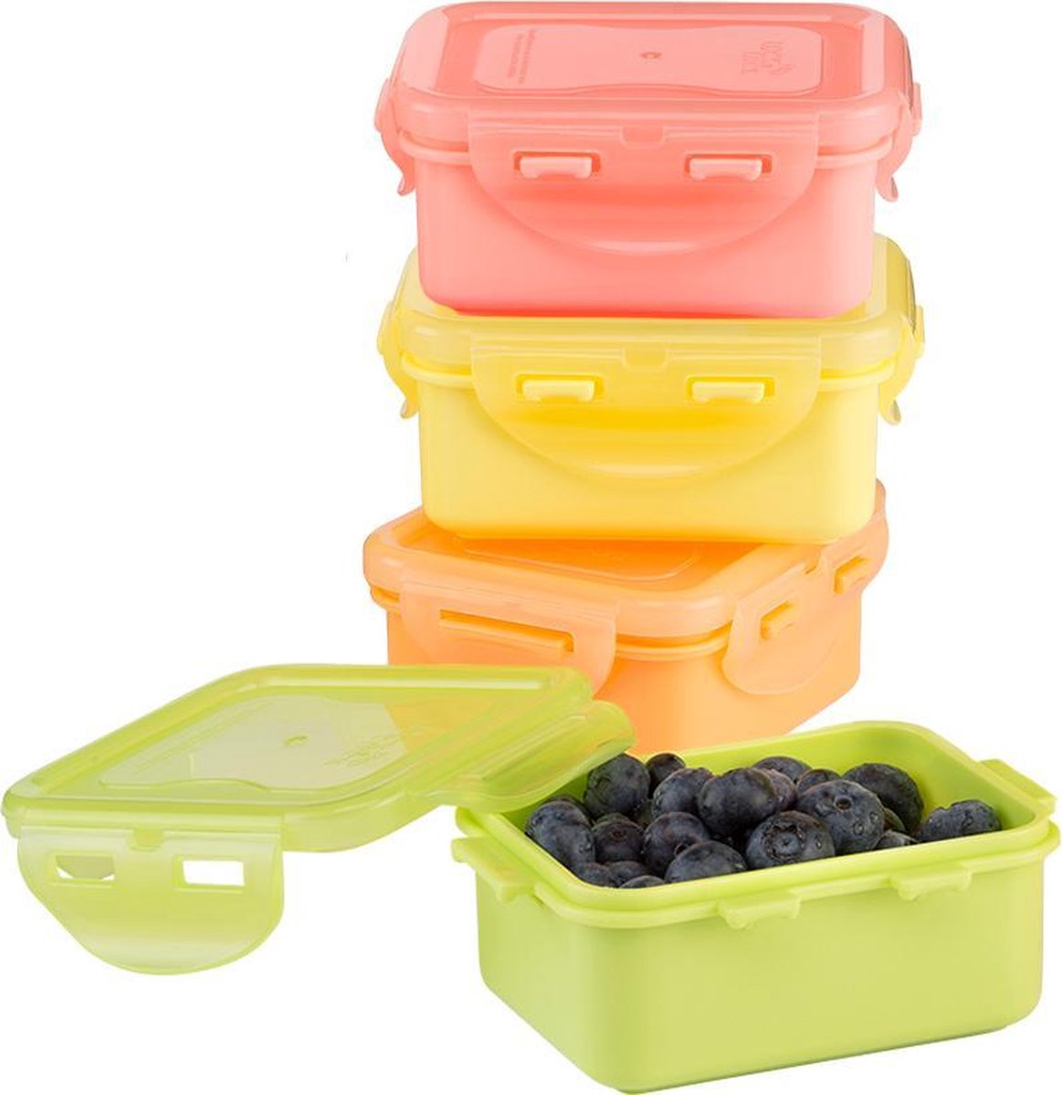  Lock&amp;Lock (mini) Vershoudbakjes Set Met Deksel - Snackdoosjes - Snackbox - Set Van 4 Stuks - Kinderen - Lekvrij - BPA Vrij - Klein - 180 Ml - Multicolor