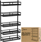  Soome Viljo - Kruidenrek Ophangbaar - Keukenrek - Wandrek - Keuken Organizer - 5 Laags - Verstelbaar - Staal - Zwart - H85xB42.5cm