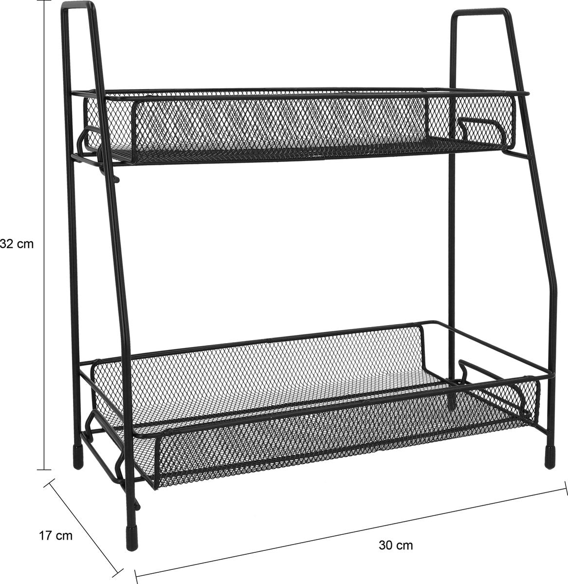  QUVIO Kruidenrekken Staal - Kruidenrek Staand - Kruidenrekken Zwart - Opbergrek - Opbergrekken Breedte Van 25 Tot 50 Cm - Opbergrek Zwart - Keukenrek - Keukenrek Staand 2 Laags - Zwart - Metaal