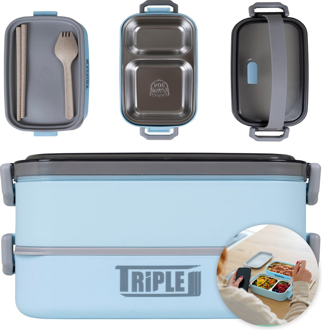  Triple J® Lunchbox - Broodtrommel - Lucht- &amp; Lekvrij - Incl. Bestek - Magnetron &amp; Vaatwasser Bestendig