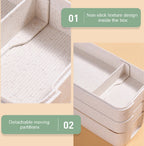  Bento Lunchbox - Lunchtrommel 900ml 3 Laags - Inclusief Bestek - Beige - Opline