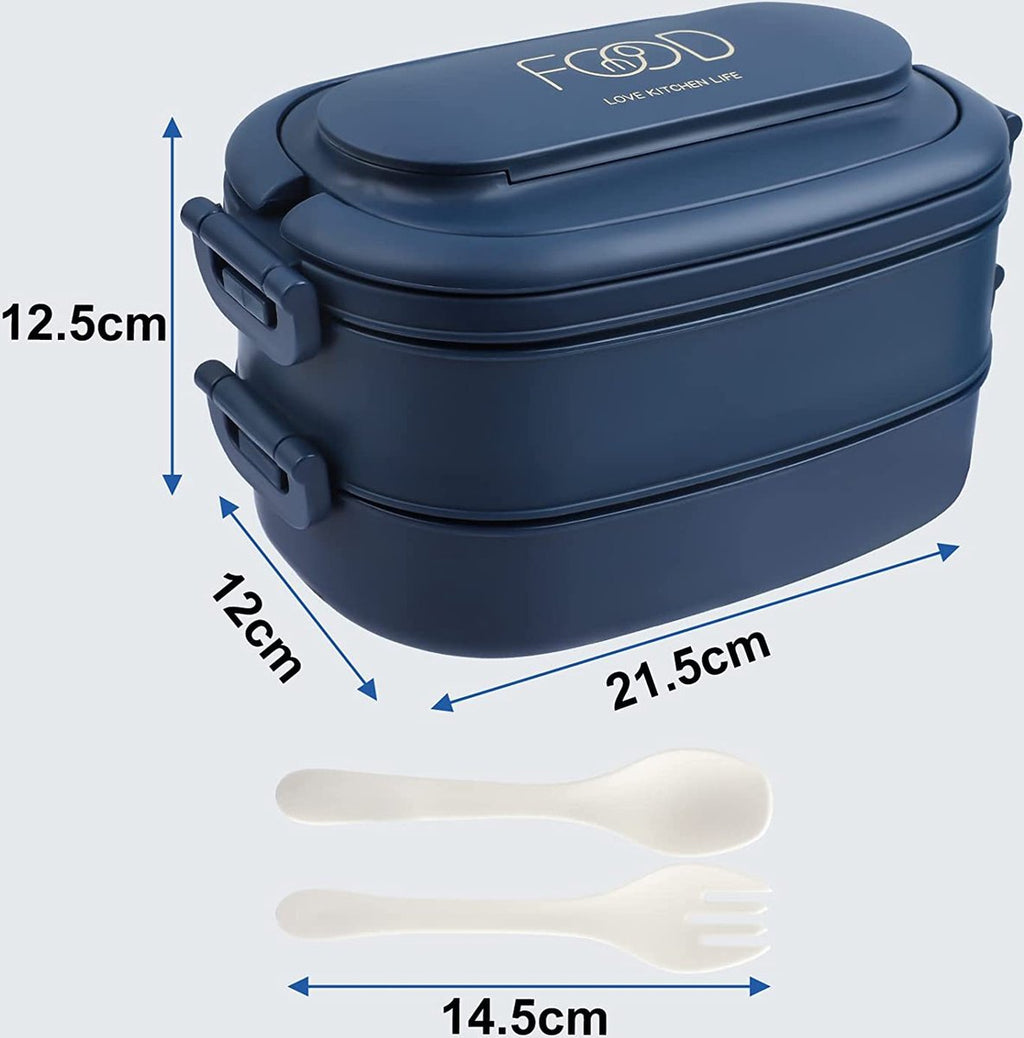  OITUGG Lunchbox Volwassenen: 2-laags Bento Box 1550 Ml Voor Mannen Vrouw - 3-vaks Lunchbox Met Bestek - BPA-vrije Plastic Lunchbox Geschikt Voor Kantoorschool - Magnetronbestendig Vaatwasmachinebestendig (blauw)
