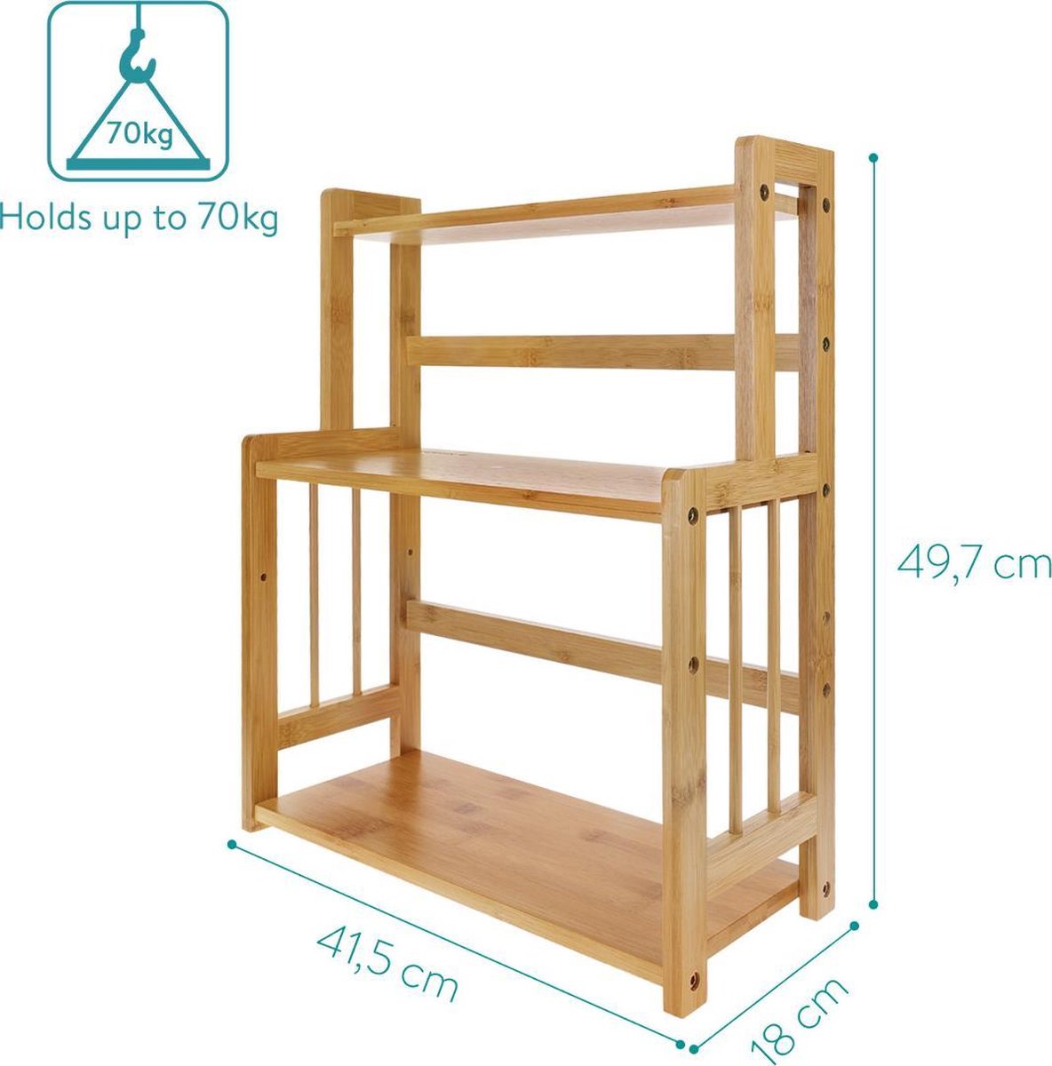  Navaris Keukenrek Met 3 Planken - Verstelbaar Kruidenrek Van Bamboe - Staand - Stevige Constructie - Natuurlijk Bamboehout - Waterafstotend