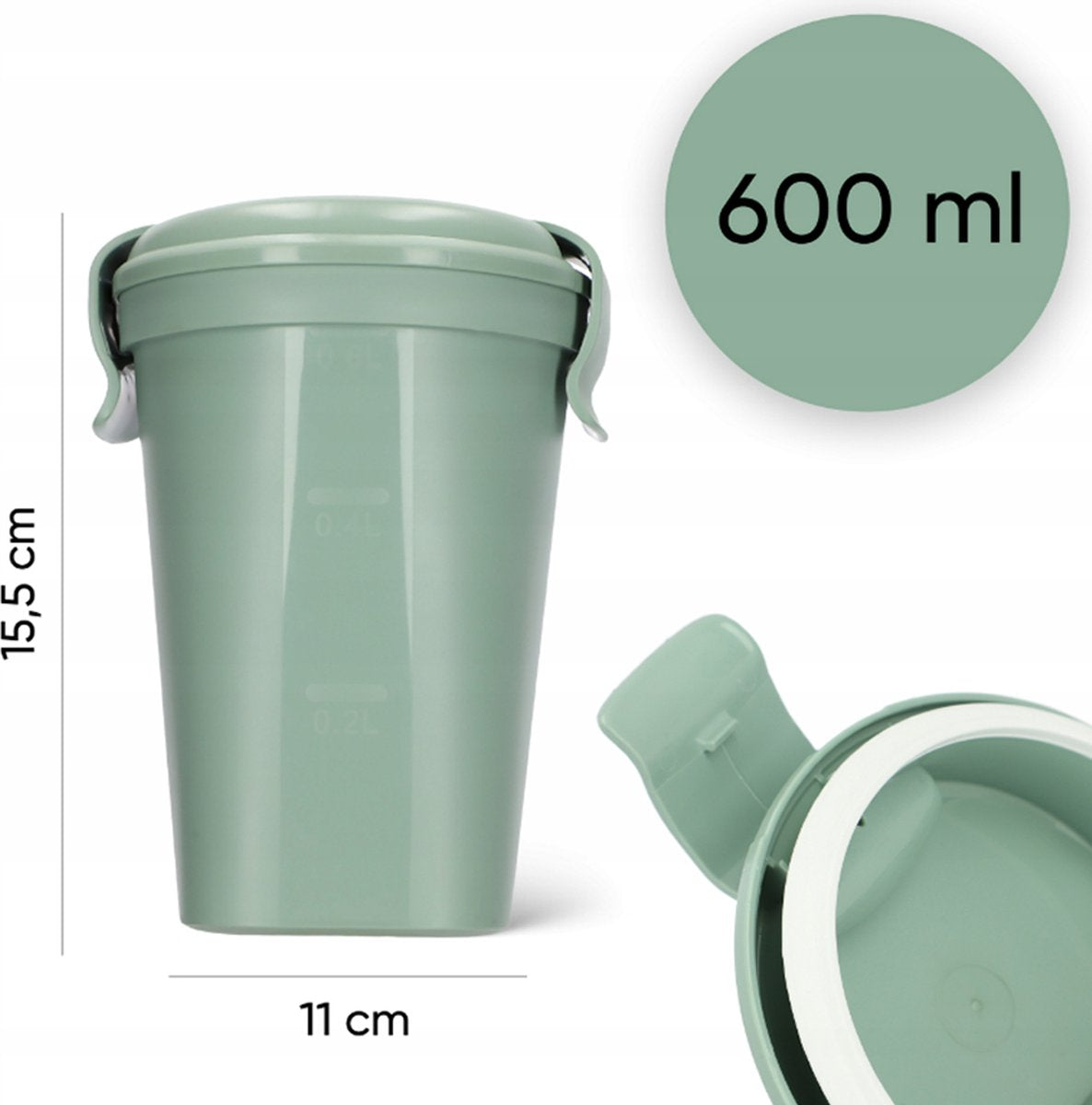  Curver Lunch &amp; Go Beker - Magnetronbestendig - Lunchbeker – Muesli Beker - Soepbeker - Yoghurt Beker To Go – LunchBox - KoffieBeker - Salade Lunchbox - 0,6l – Groen