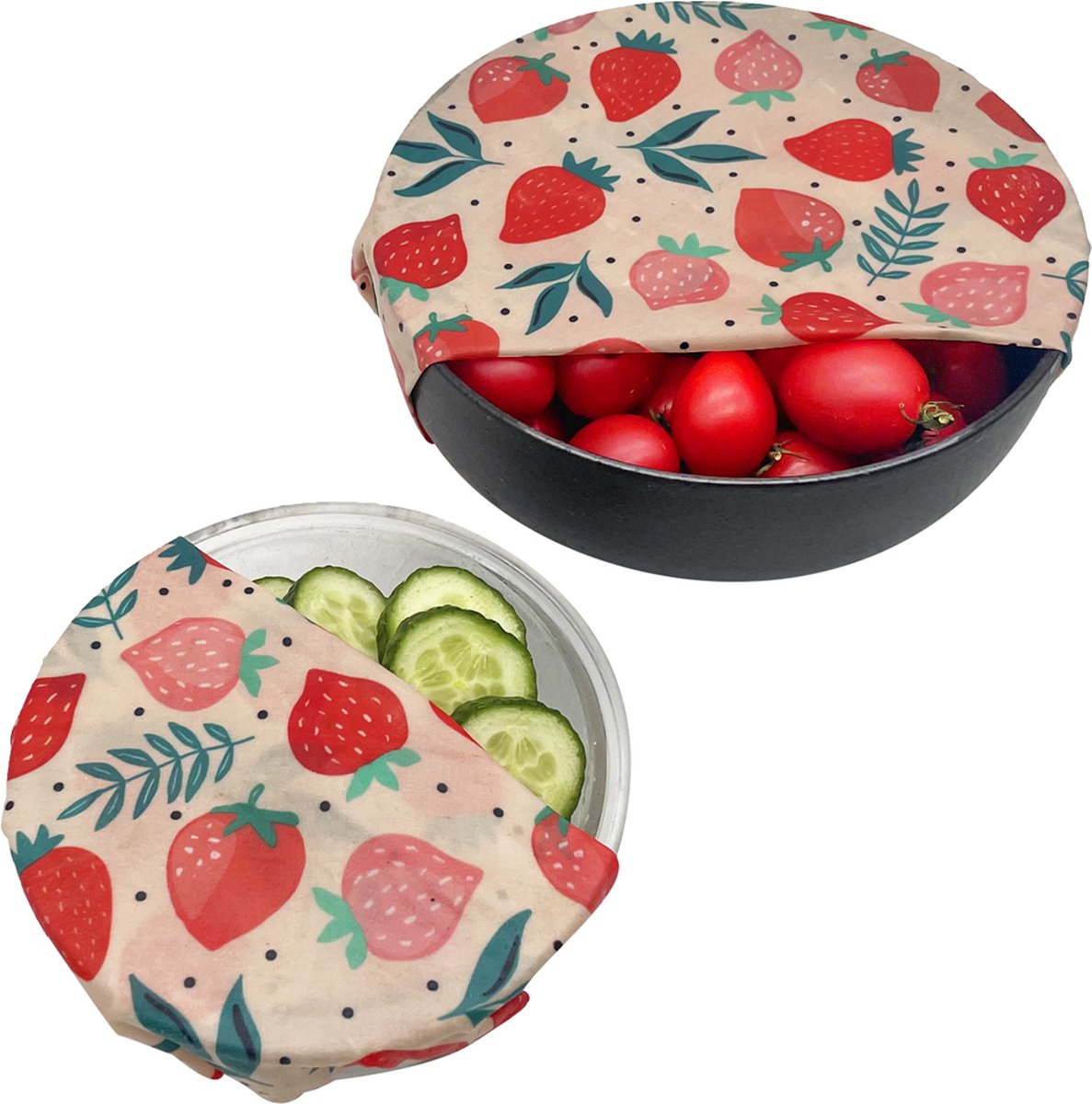  Bijenwas Wraps (Bijenwas Doek) - "rode Aardbei" Set Van 3 - 1S, 1M, 1L - Beeswax Wraps - Herbruikbaar Boterhamzakje - Bee Wrap - Beewax - Bijenwasdoek - Zero Waste - Duurzaam Cadeau