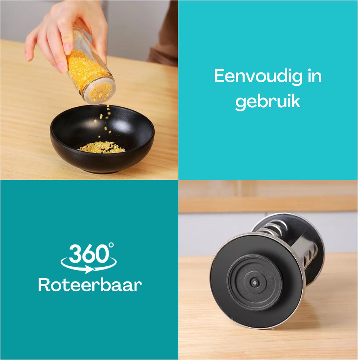  TidyHome Kruidenrek Draaibaar - Kruidenpotjes - Kruiden Carrousel - 20 Kruidenpotjes - Zwart - RVS - Draaibaar - Aanrecht Organizer - Inclusief Labels, Pen En Trechter - Keuken Organizer