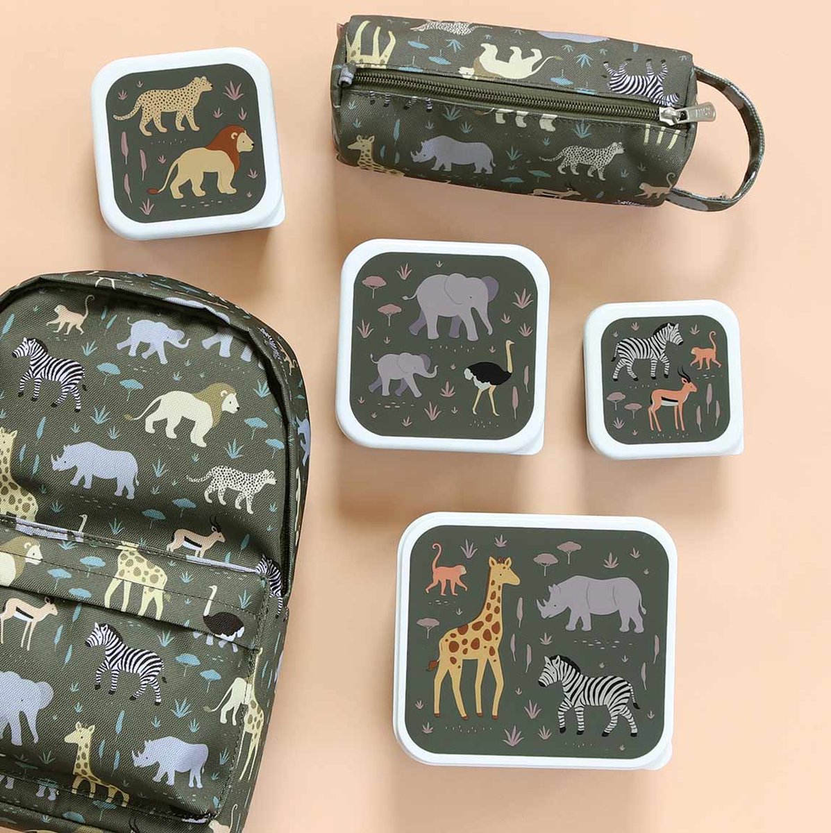  A Little Lovely Company - Brooddoos - Broodtrommel -Lunch &amp; Snack Box Set Van 4 - Savanne