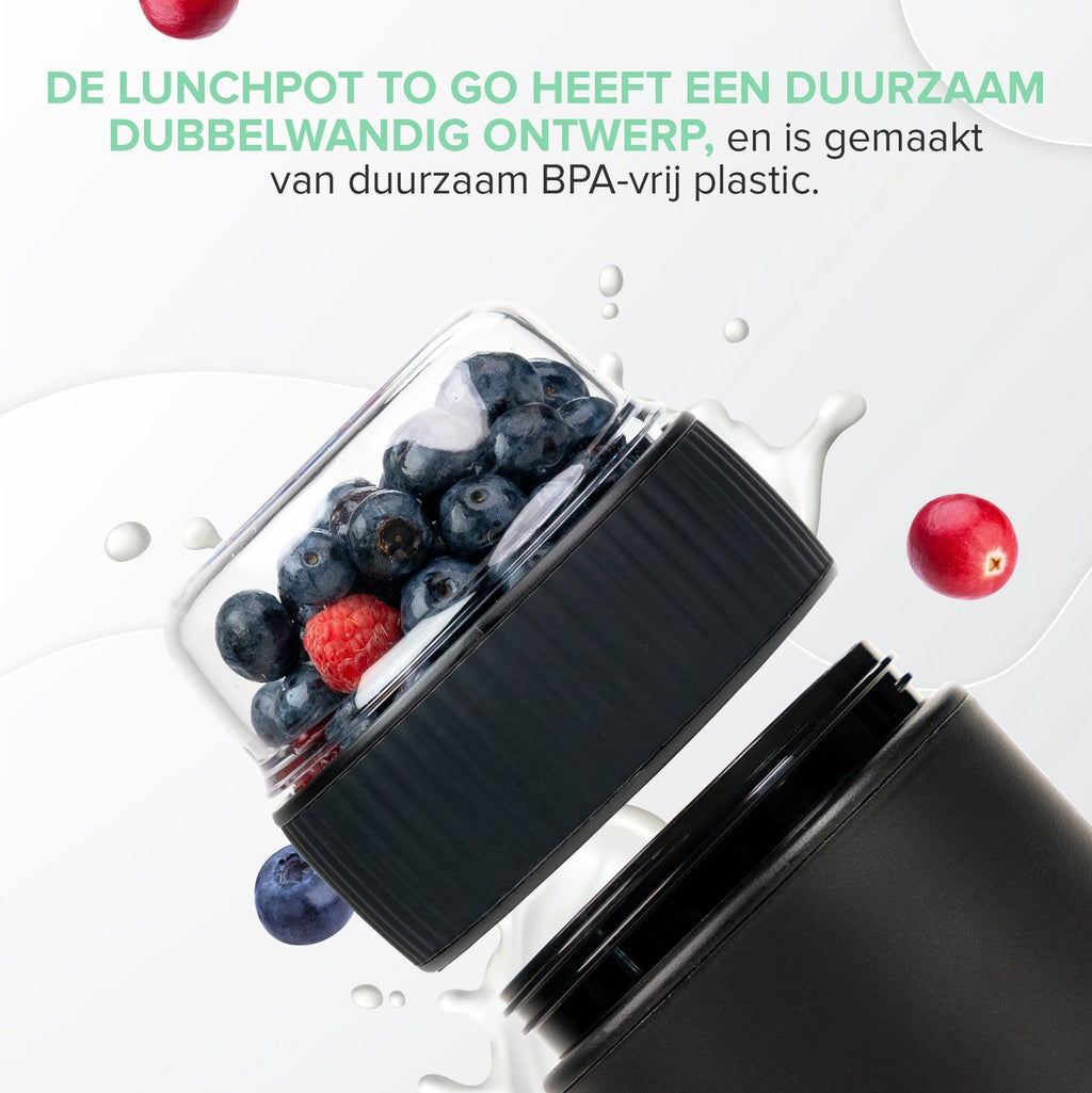  Coninx Yoghurtbeker To Go - Muesli Beker To Go - Lunchbeker - Mueslibeker 640ml (450ml+190ml) - Zwart