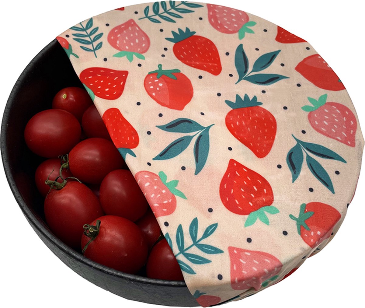  Bijenwas Wraps (Bijenwas Doek) - "rode Aardbei" Set Van 3 - 1S, 1M, 1L - Beeswax Wraps - Herbruikbaar Boterhamzakje - Bee Wrap - Beewax - Bijenwasdoek - Zero Waste - Duurzaam Cadeau