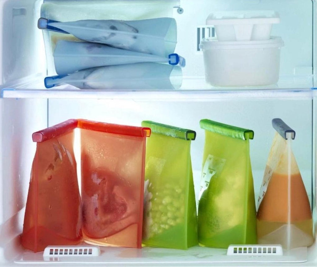  Siliconen Vershoudzakken - Set Van 8 ( 4x 1000ML + 4x 1500ML) -(Transparant, Rood, Groen, Blauw) - Duurzaam - Herbruikbaar - Vries &amp; Hitte Bestendig - Meal Prep - Opbergzak Maatbeker Meal Prep Container