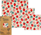  Bijenwas Wraps (Bijenwas Doek) - "rode Aardbei" Set Van 3 - 1S, 1M, 1L - Beeswax Wraps - Herbruikbaar Boterhamzakje - Bee Wrap - Beewax - Bijenwasdoek - Zero Waste - Duurzaam Cadeau