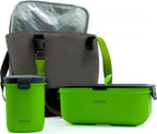  Homra Lunchset In Tas BREAQ Green - Broodtrommel - Yoghurtbeker - Koeltas - Lunch To Go - Duurzaam Kunststof - BPA Vrij - Lunchtrommel - Magnetron, Diepvries, Vaatwasser Bestendig - Grijs Met Groen - Picknick - Kantoor - School - Vers Houden