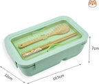  BentoBros® Duurzame Bento Box - Broodtrommel - Lunchtrommel - Lunchbox - Lunchset Voor Kinderen - Brooddoos - Duurzaam Hout - Inclusief Bestek - Voor Volwassenen En Kinderen - 0,85 Liter - Geschikt Voor Magnetron, Vriezer En Vaatwasser - Groen