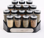 Merkloos Decopatent® Kruidenrek Incl. 16 Glazen Kruiden Potjes - Rvs Strooideksel - Staand Kruiden &amp; Specerijen Rek - Kruidenpotjes Glas