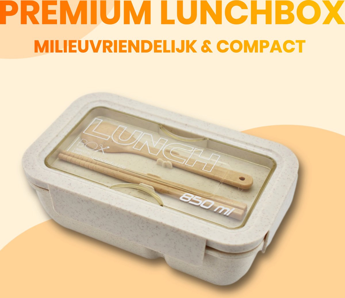  BentoBros® Duurzame Bento Box - Broodtrommel - Lunchtrommel - Lunchbox - Lunchset Voor Kinderen - Brooddoos - Duurzaam Hout - Inclusief Bestek - Voor Volwassenen En Kinderen - 0,85 Liter - Geschikt Voor Magnetron, Vriezer En Vaatwasser - Beige