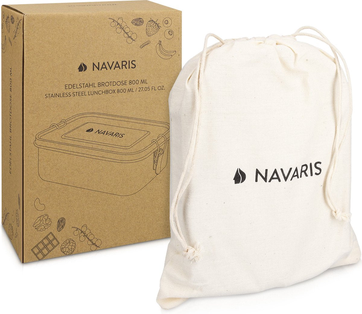  Navaris RVS Broodtrommel Met Verdeler - Meal Prep Bakje - Vershouddoos - Lunchbox - 17 X 13 X 6 Cm - Inhoud 0,8 Liter - Vaatwasbestendig